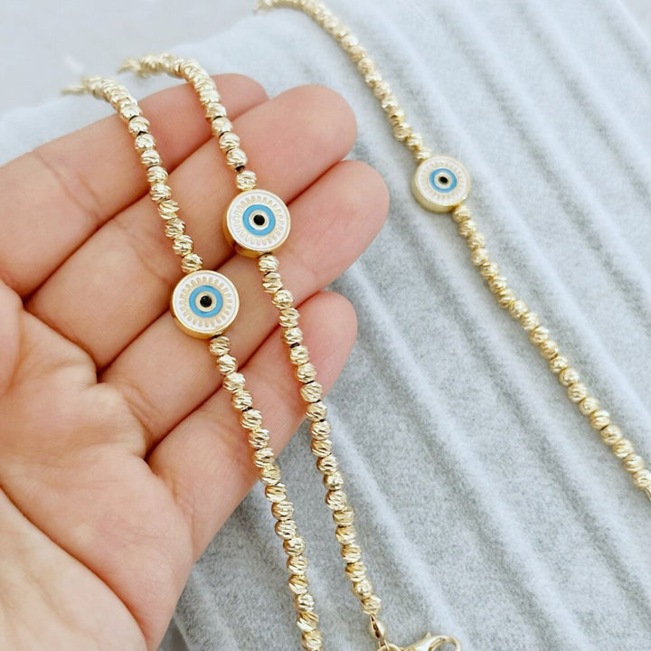 Perlen 18K kupfergepantetes goldenes glückliches blaues Augenarmband