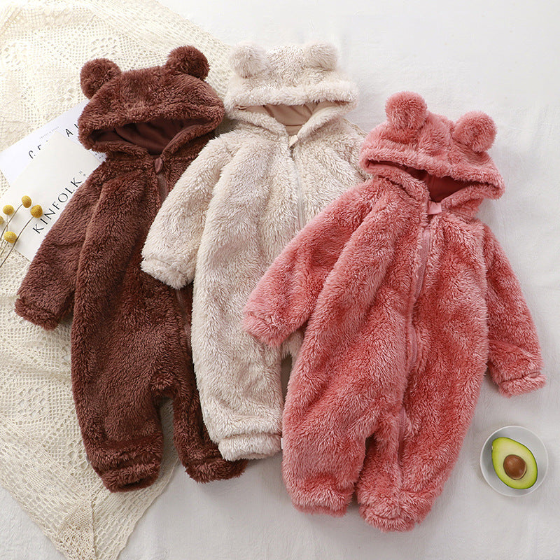 قطعة واحدة من ملابس الأطفال الشتوية الدافئة لحديثي الولادة من القطيفة