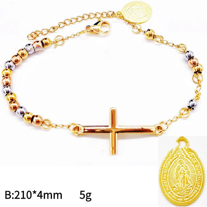 Men's 4mm Stainless Steel Bead Cross Bracelet