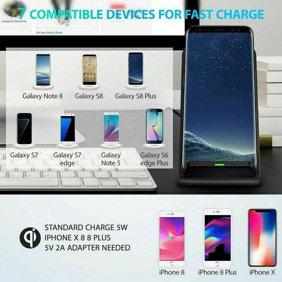 Fast Qi Wireless Charging Stand Dock Charger para iPhone 8 X XS 11 12 13 Pro Max