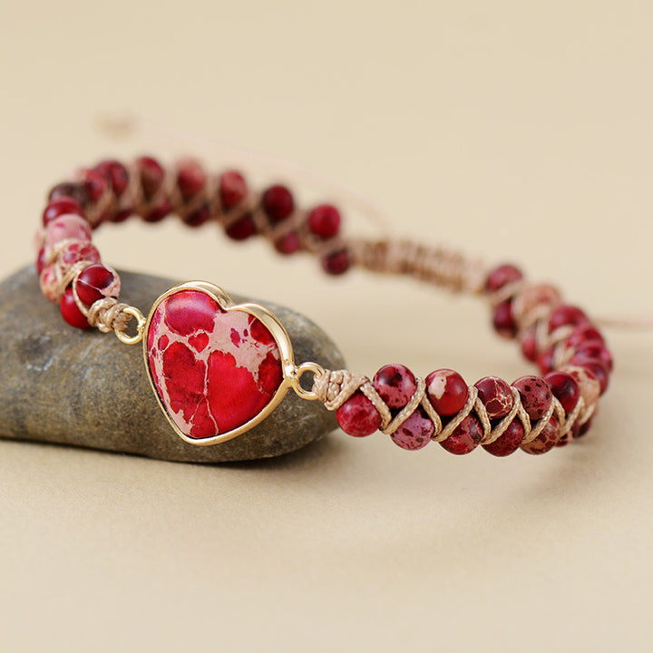 Emperor Stone Heart Shaped Double Layer Hand Weaving Bracelet