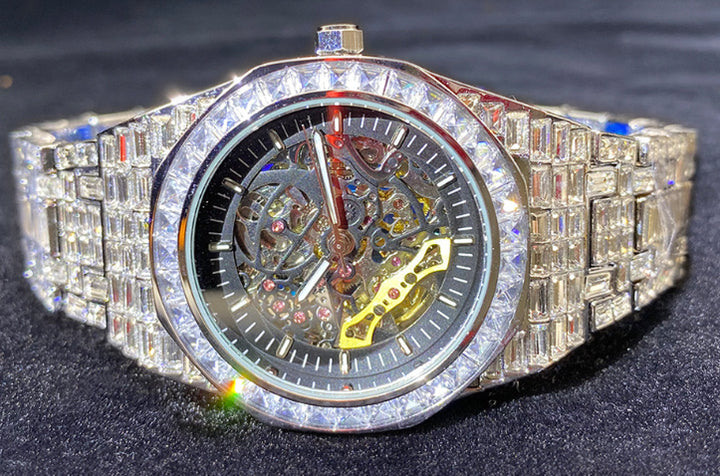 Hip Hop Full Square Diamond Luminous Crow Mécanique montre