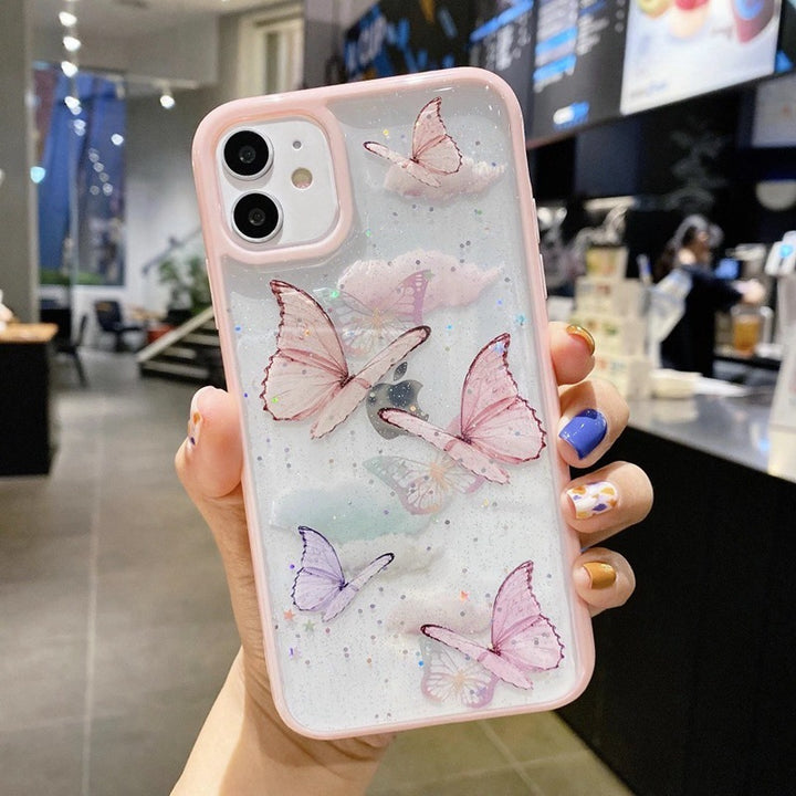 Epoxy glitter vlinder huidvriendelijke telefooncase