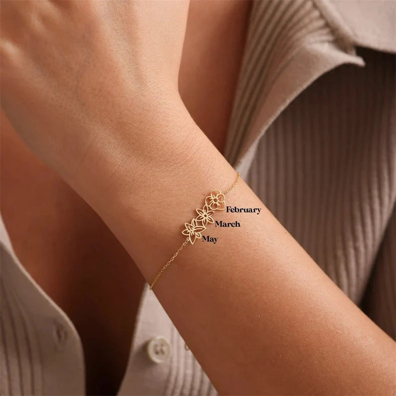 Bracelet de combinaison de fleurs en acier inoxydable à la main à la main