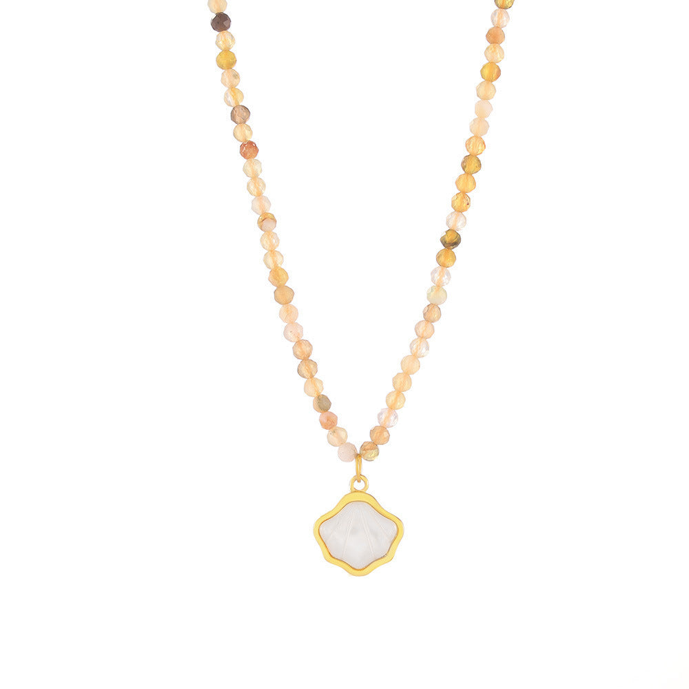 Bohème White Sea Shel Pendant Natural Stone Beded Centing Collier