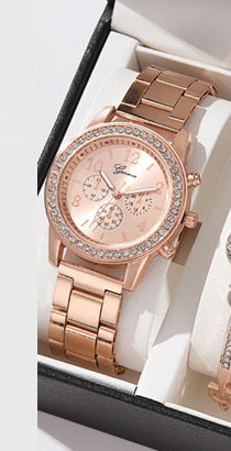 Dames met drie ogen quartz diamant-ingebedde horloge