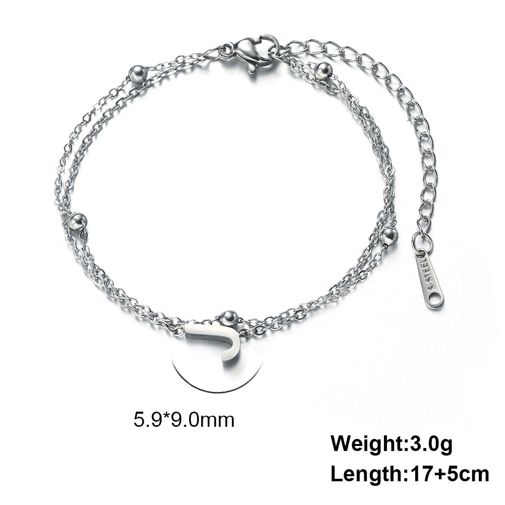 Cut Titanium Steel Double-layer Chain 26 Letters Pendant Bracelet