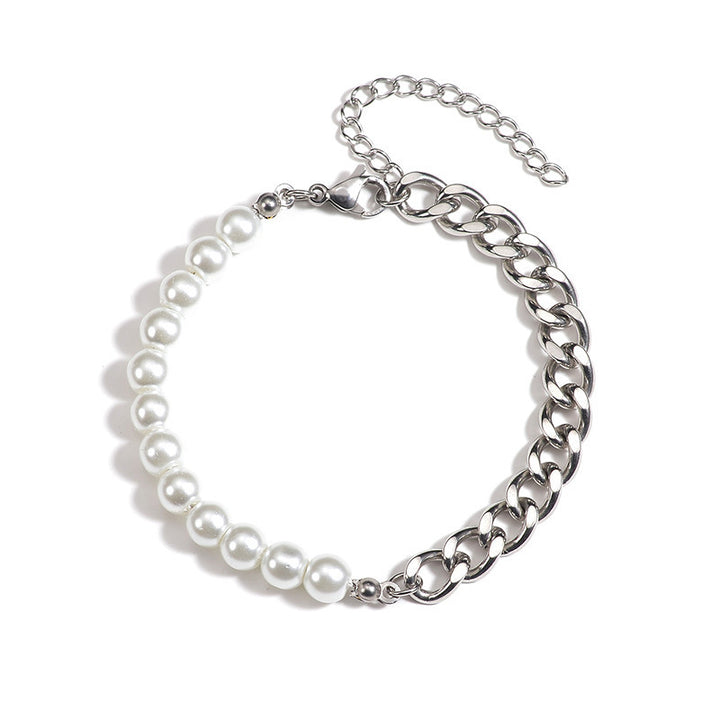 Pulseira de aço de titânio pérola simples feminina