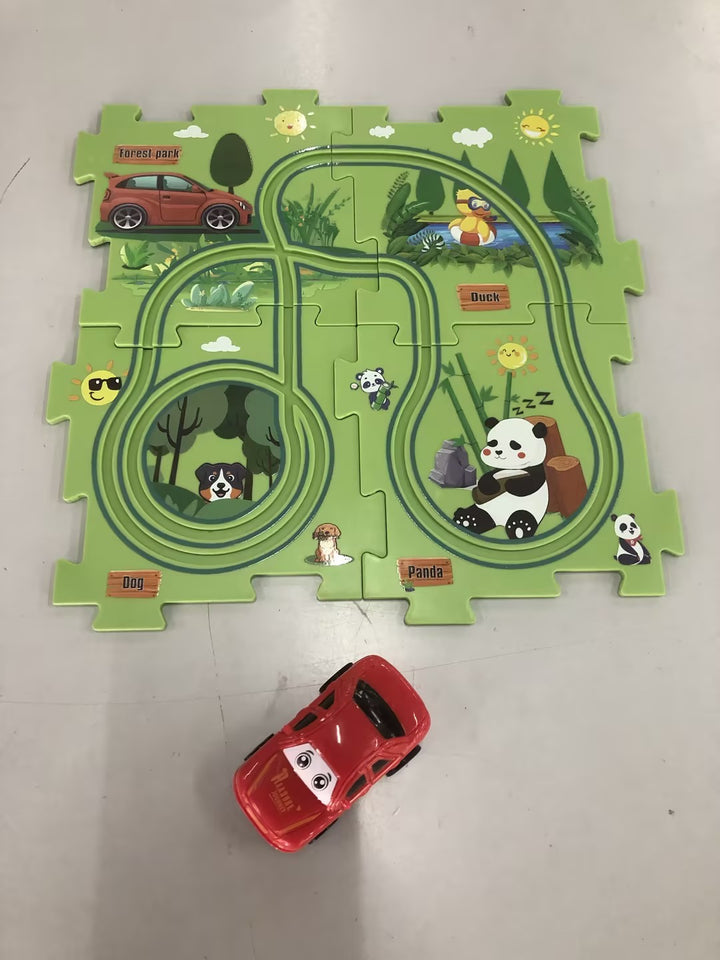 Kinderen puzzels elektrische spoorwegspeeder diy assemblage elektrische auto automatisch spoor stadsschepen constructie educatie speelgoedcadeau