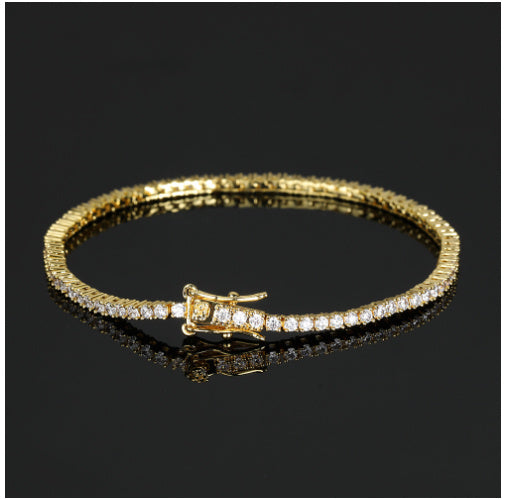 Rinntin S925 STERLING SLATA Linha única Bracelete de zircão Platina Jóias de jóias de moda de moda Bracelets de diamante