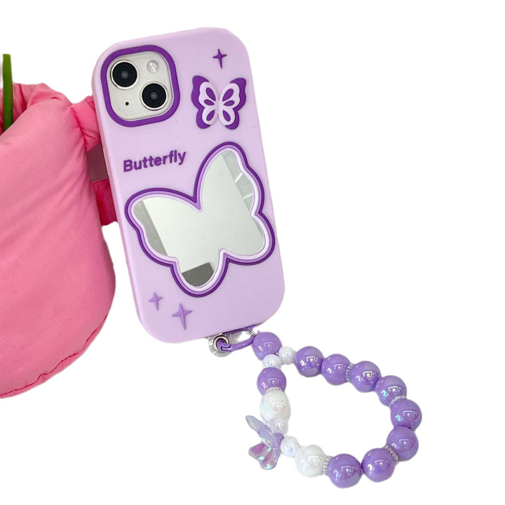 Caja de teléfono de silicona de espejo de mariposa púrpura