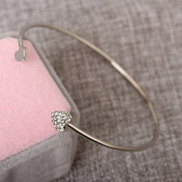 Full Diamond Heart-Shaped Love Opening Bracelet
