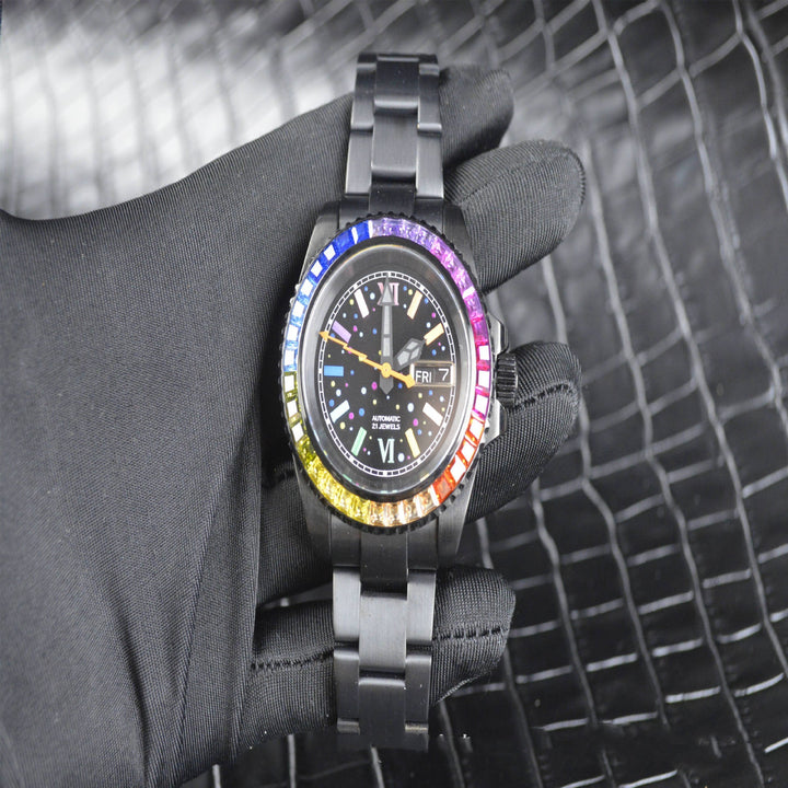 Stainless Steel Black Colored Diamond Fully Automatic Mechanical Watch