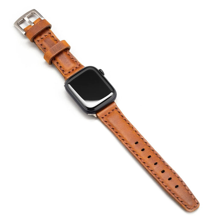 Apple Watch Ultra 49 MM El Yapımı Deri Kordon Kayış Açık Kahverengi