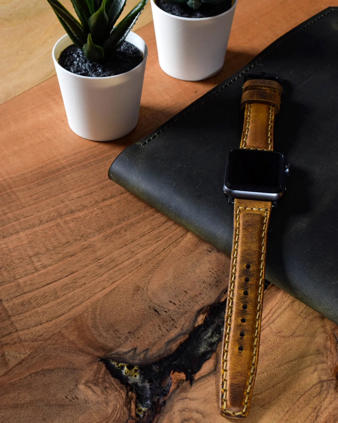 Apple Watch 9 41 mm Bandon en cuir fait à la main marron clair
