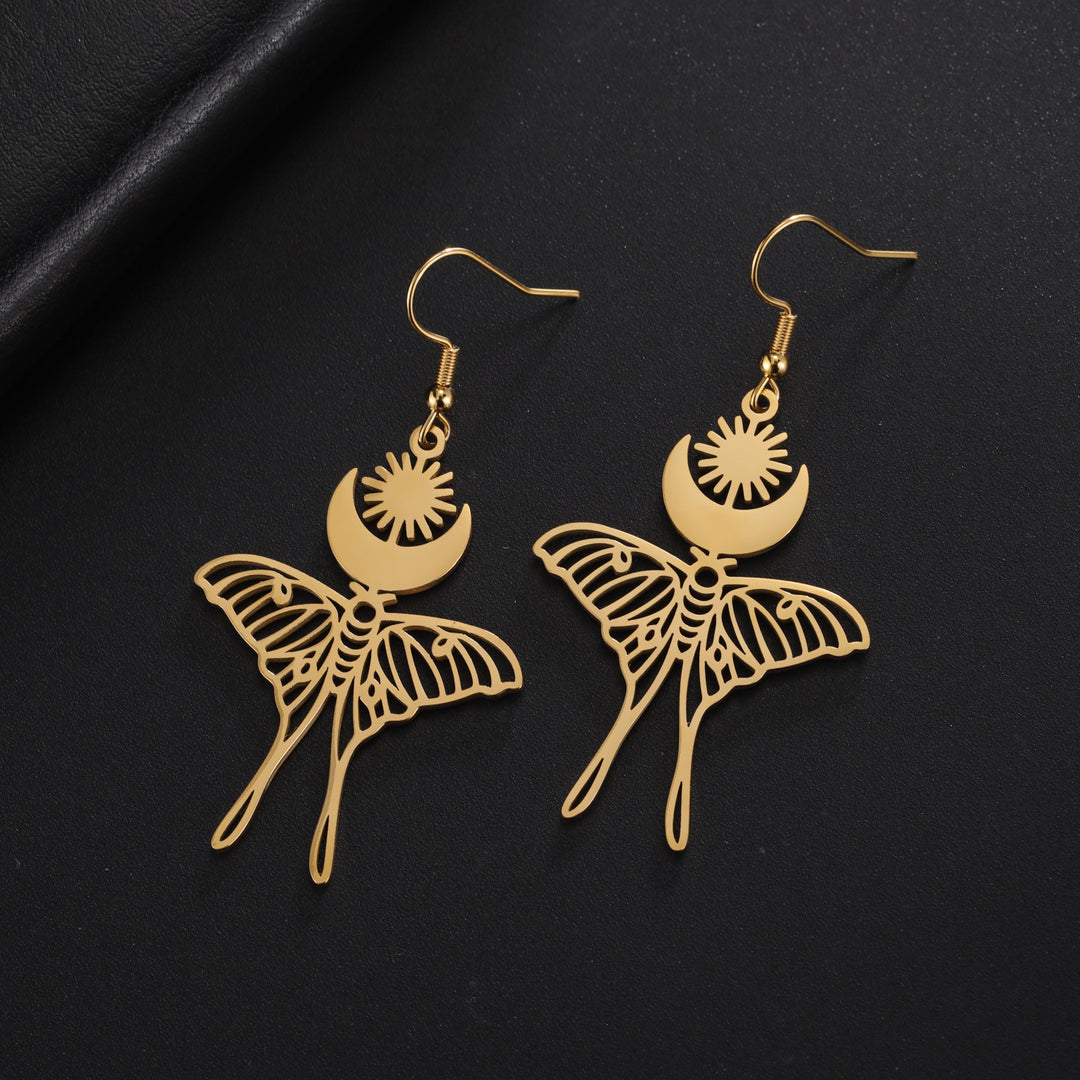 Moon Sun Butterfly Pendant Earrings For Women