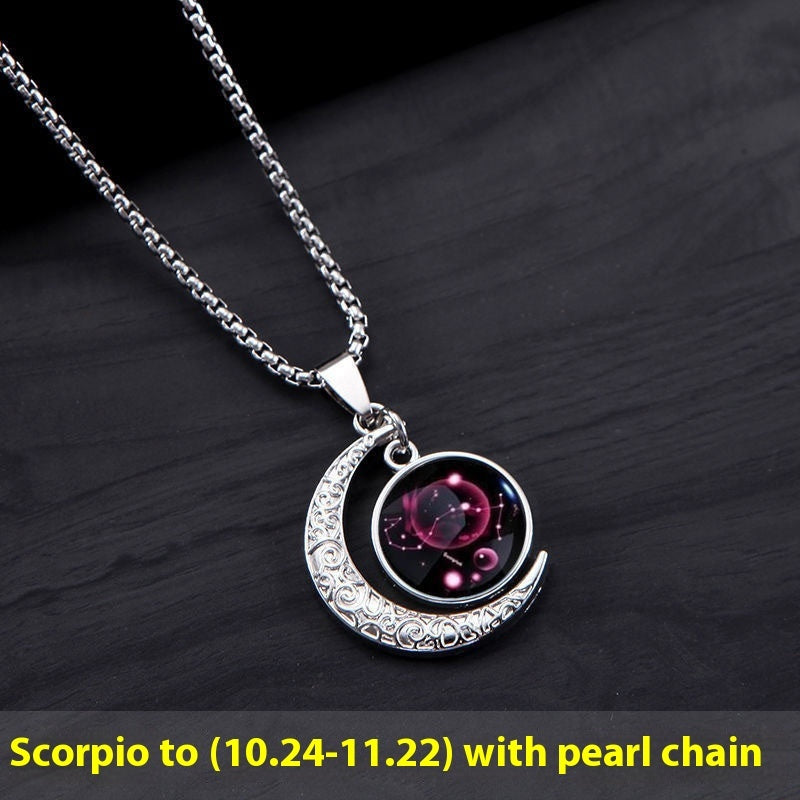 Titanium Steel Moon Pendant Tolv konstellationer halsband