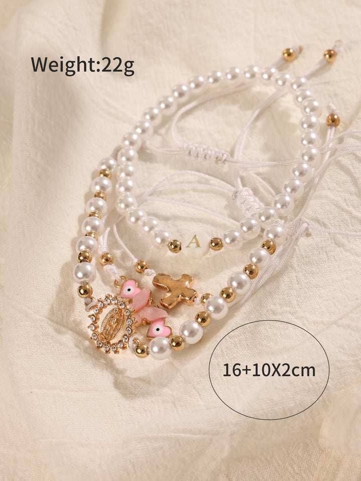 New Bracelet With Oil Dripping Butterfly Pendant, Girls' Pearls, Rice Beads, Niche Personality, Cute Bracelet Set