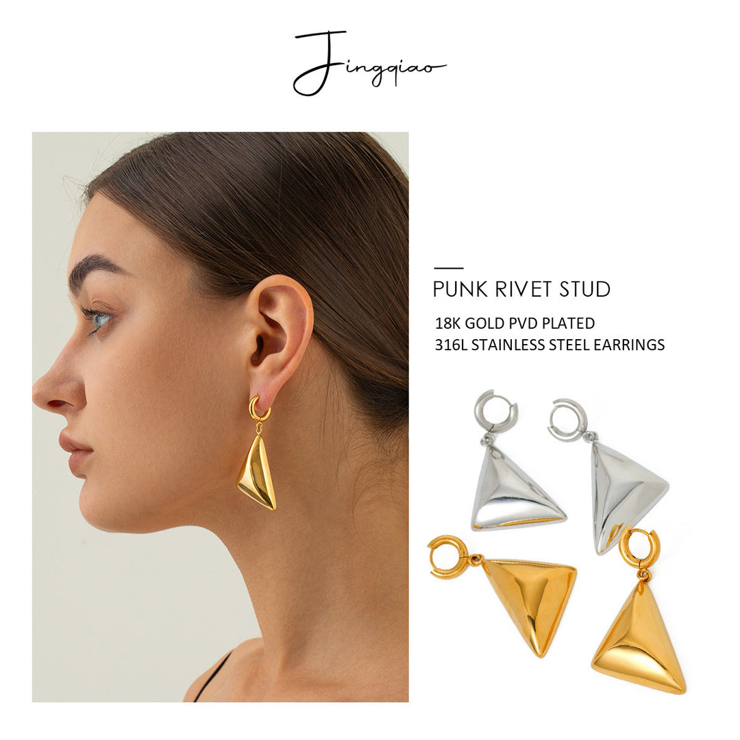 Light Luxury Refined Personalized 18K Gold Stainless Steel Triangle Pendant Earrings