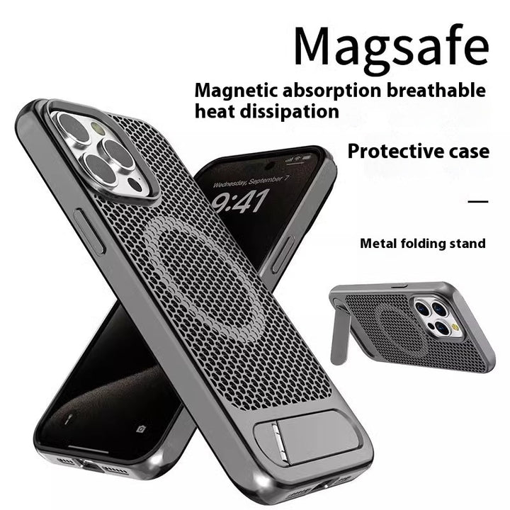 Bracket Phone Case Suitable Grid Cooling Magnetic Suction