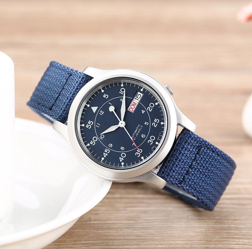 Men's Alloy Nylon Strap Three-Pins Quartz Watch