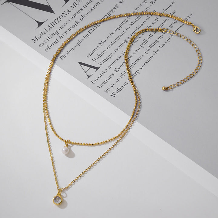 Simple All-match Copper Inlaid Zircon Two-layer Twin Necklace