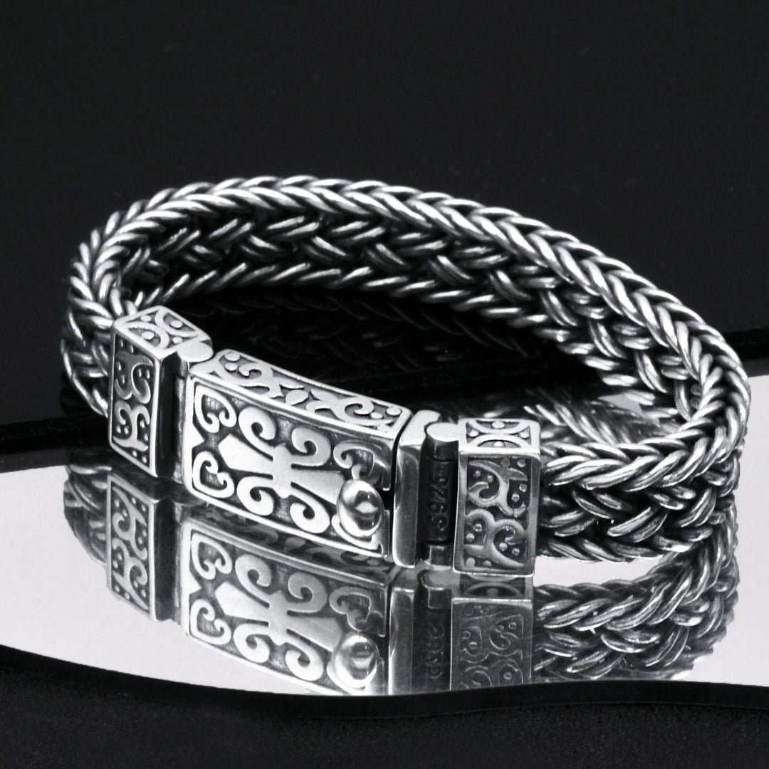 S925 Silver Wide Version Bracelet Bracelet de boucle à anneau d'épaisseur pour hommes