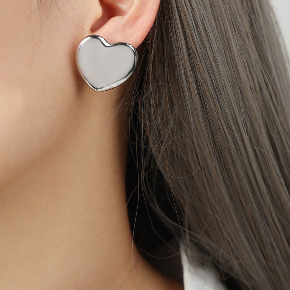 Women's Asymmetric Love Titanium Steel Ear Studs