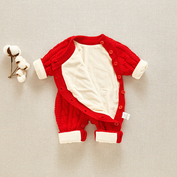 Newborn Baby Clothes Autumn And Winter Suit Plus Velvet One-piece Bottoming Shirt Tide