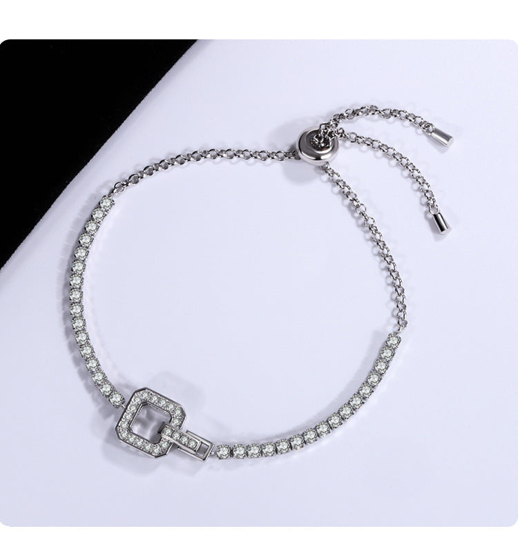 Women's Square Buckle Diamond Bracelet 925 Sterling Silver
