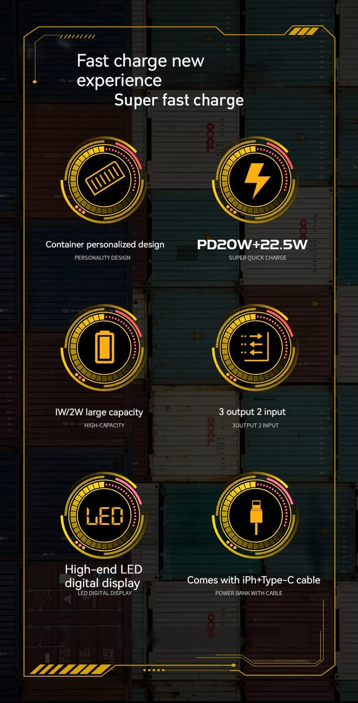 Container cu cablu de alimentare cu energie electrică Wind industrial 1000020000mAh Mobile Sursa de alimentare mobilă