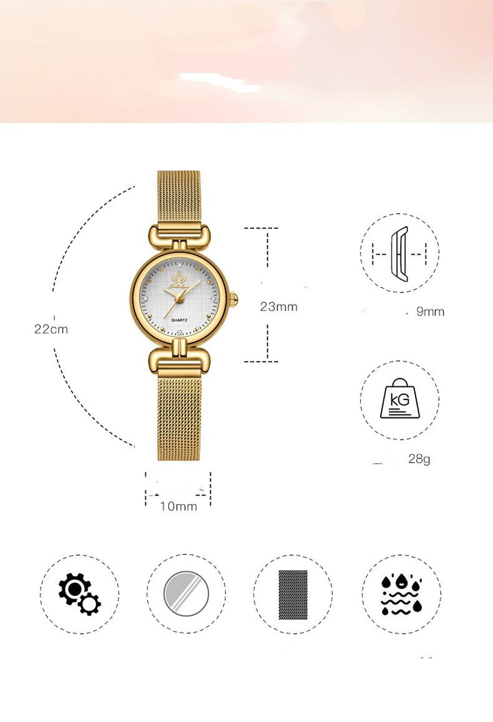 Damesstudent Trendy Quartz -horloge met mesh -keten