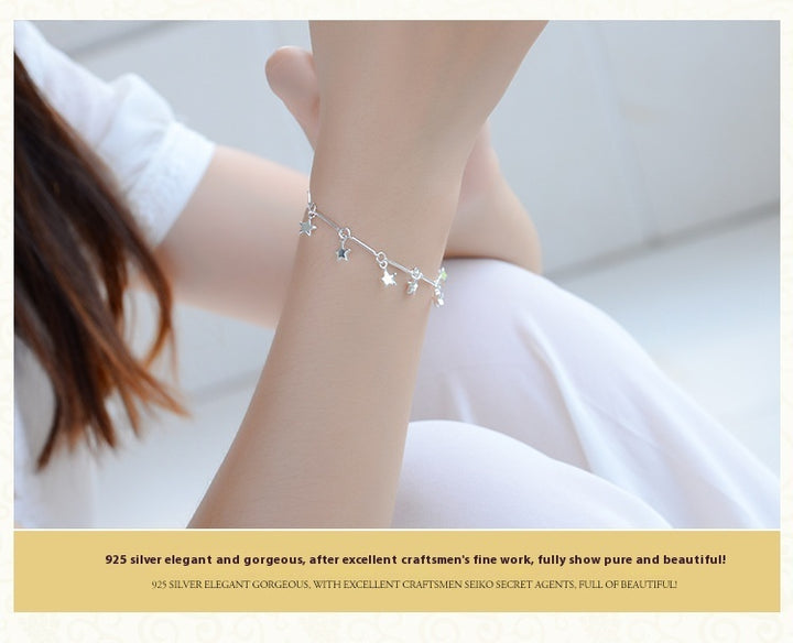 Women's Silver Anklet Bamboo Star Five-pointed Star Silver-plated Bracelet