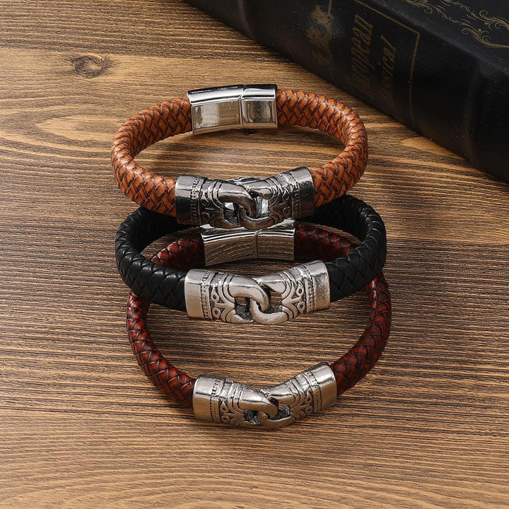 Alloy Hand-held Men's Leather Woven Bracelet