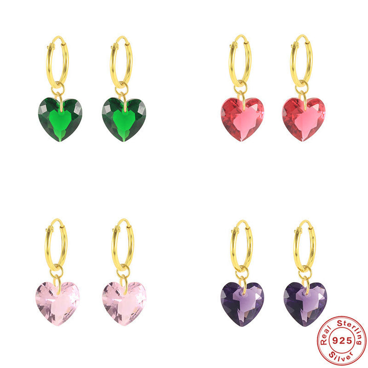 S925 Sterling Silver Heart-shaped Crystal Earrings