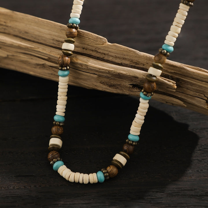Böhmischer Stil türkiser Holzperlen Halskette