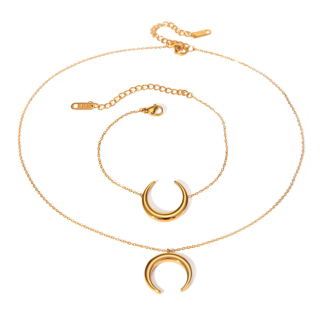 Simple All-Match 18K Stainless Steel Curved Moon Pendant Necklace