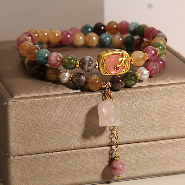 Double Layered Colored Tourmaline Jade Bracelet For Women