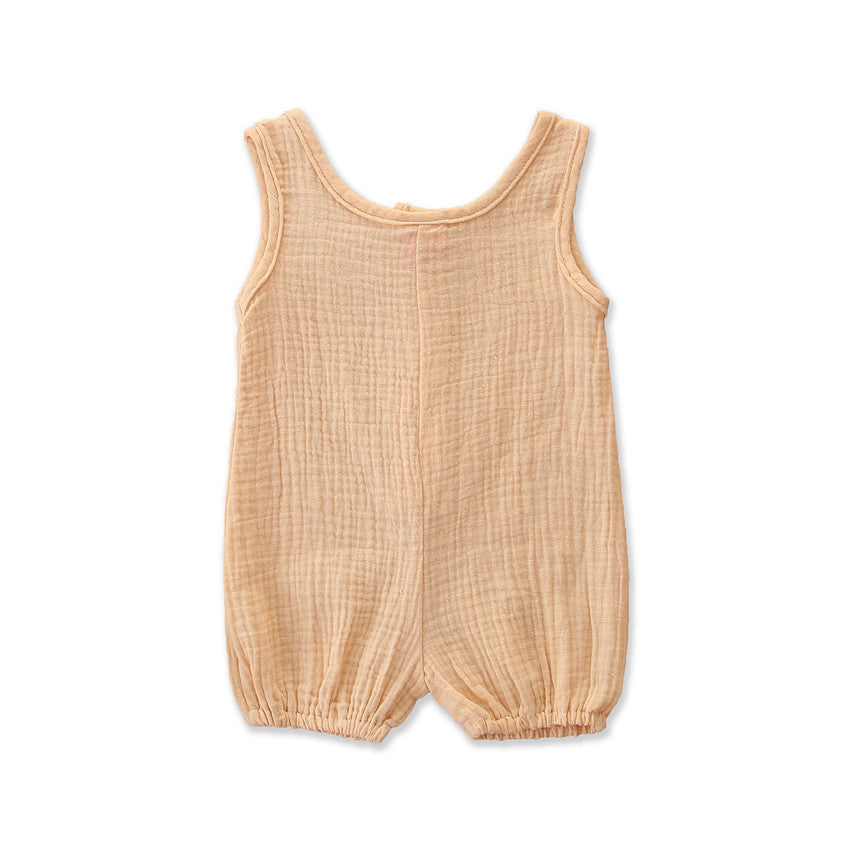 Baby Rompers ärmelloses Feste Farben Baumwoll- und Leinenstromper Baby Rolmers