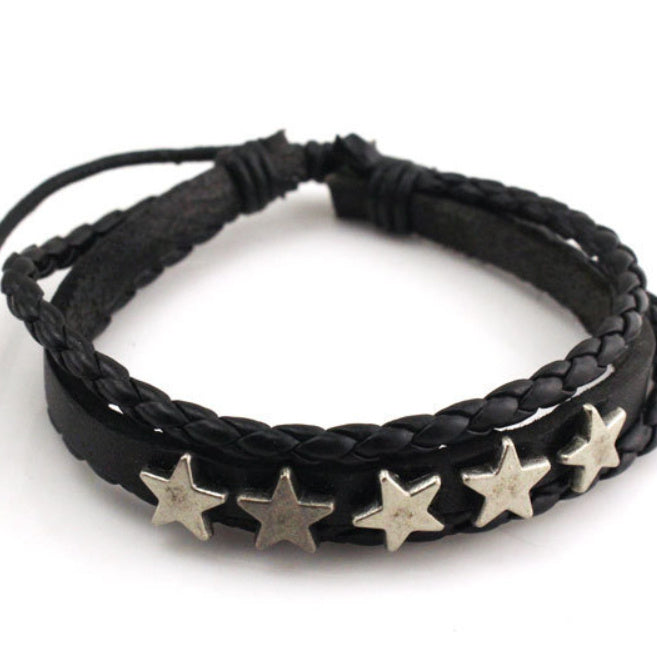 Bracelet étoile à cinq pointes en cuir en cuir masculin.