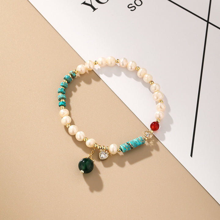 Naturalna kolorowa perła pasująca turkusowa bransoletka agatowa