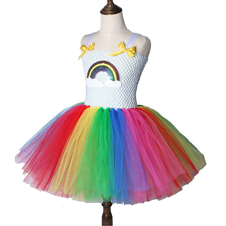 Kindernetzgarn Regenbogen Show Prinzessin Kleid