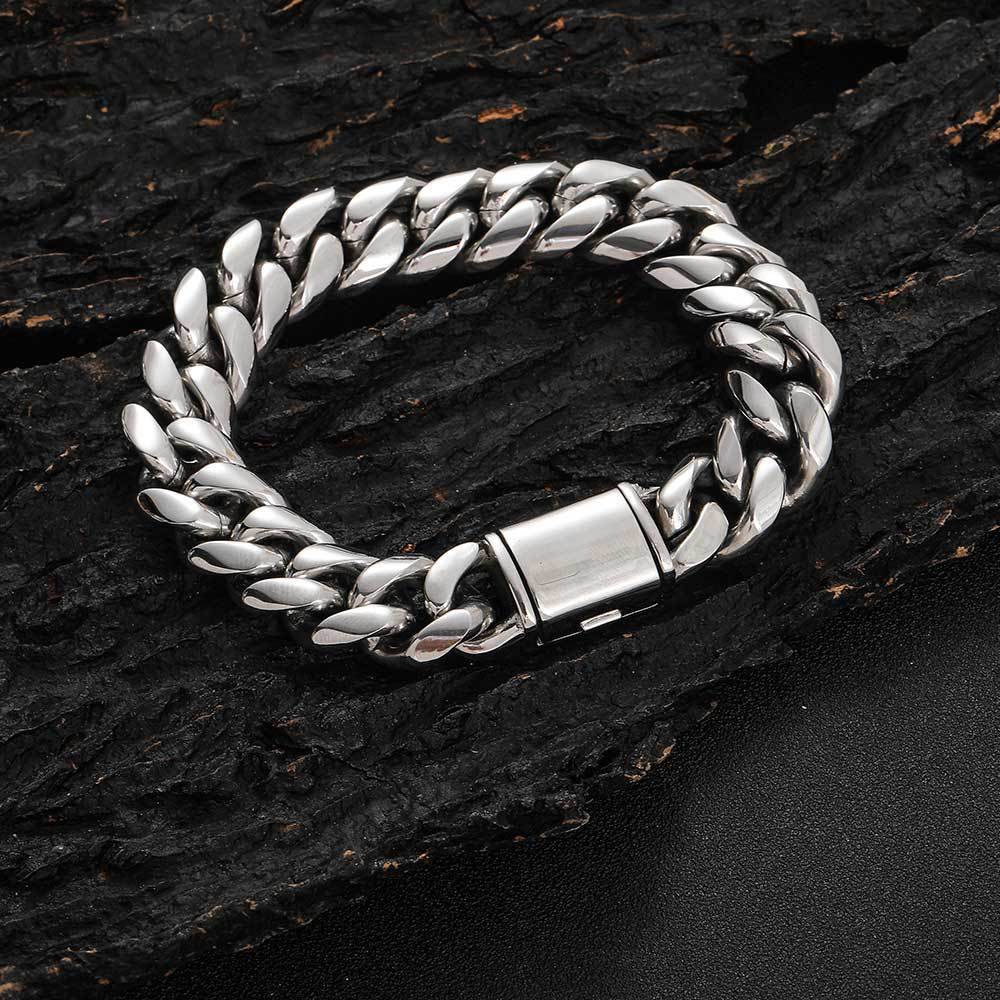 Hip Hop Flip Buckle Stainless Steel Cuban Bracelet Round Grinding