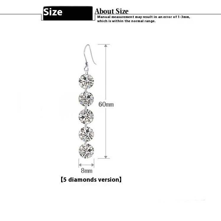 Boucle d'oreille de temps à long séjour en diamant en cinq pièces