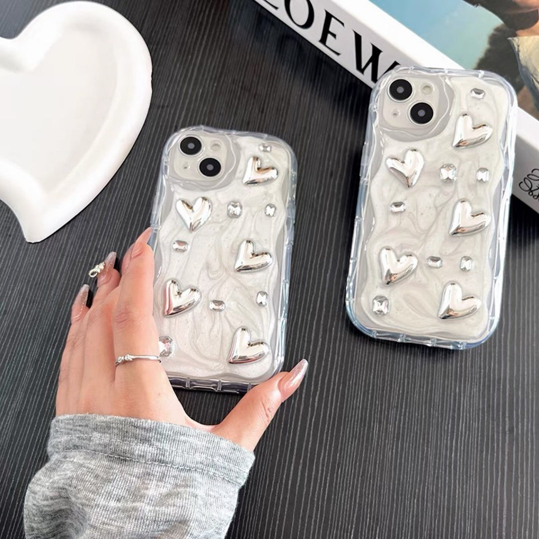 Simple stereo colla Silver Love Gem Phone Case