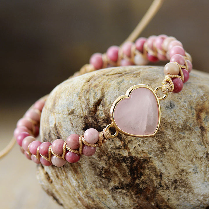 Double Natural Stone Hand-woven Bracelet With Adjustable Strings
