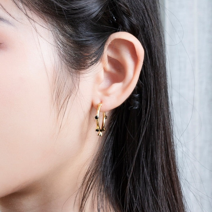 Women's Sterling Silver Inlaid Black Zirconium Geometric Earrings