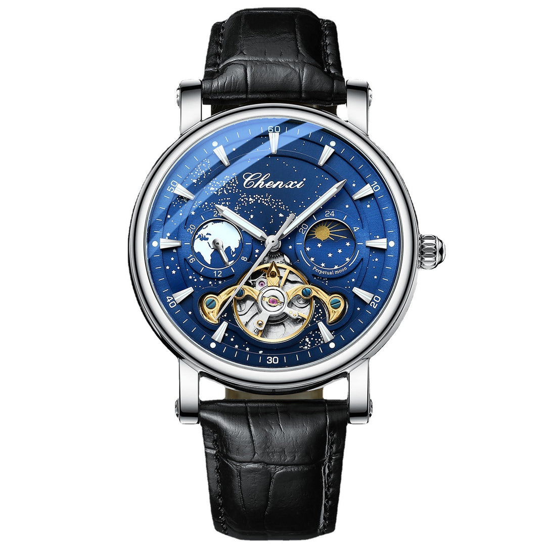 Xinghe Moon Phase Hollow Tourbillon Mechanical Watch világító