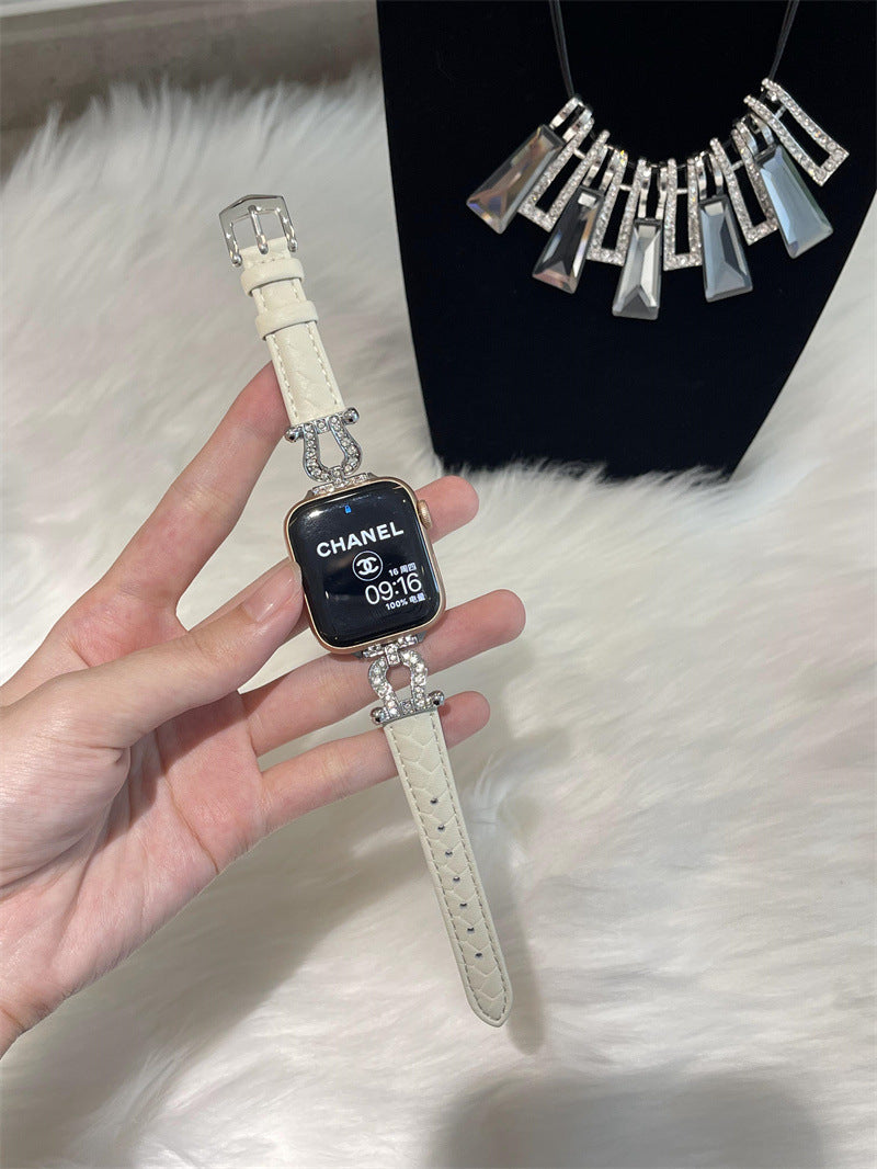 Correa de diamante de metal tejido adecuado para una pulsera de cuero de reloj