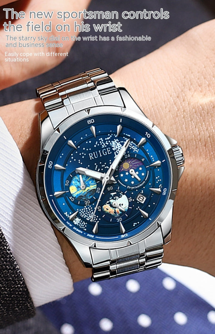 Star Sea Quartz Multifunctionele lichtgevende waterdichte herenhorloge